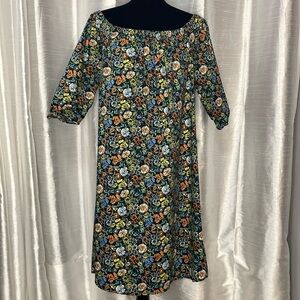 Bobeau Women’s Large Floral Wide Elastic Neckline Puffy Short Sleeve Dress